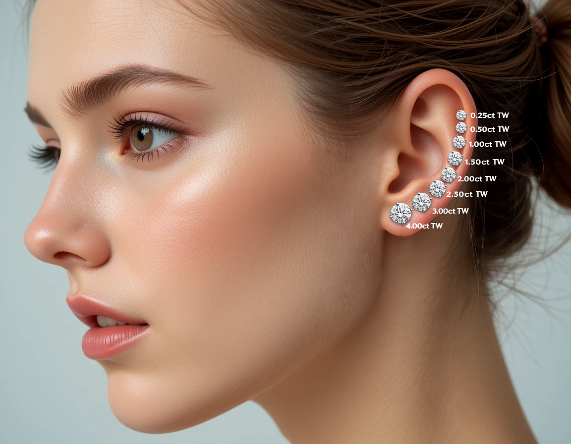 アクセサリー DIAMOND SLAB STUD EARRING 3/4 Ct Diamond Screw Back Studs 14k White Gold Lab Grown Eco Friendly
